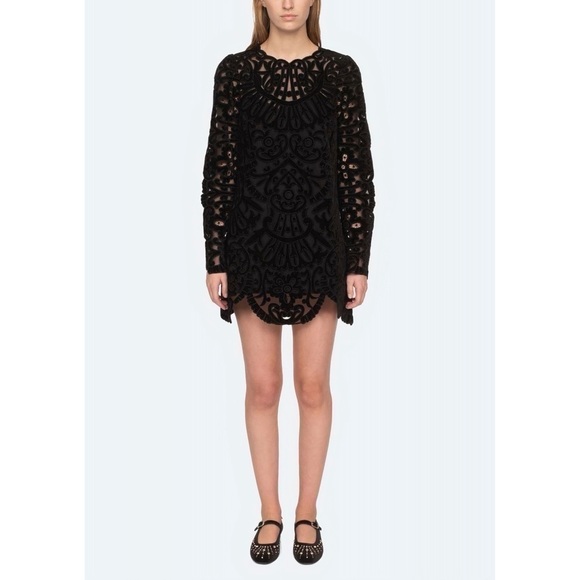 NWT SEA New York Mini Embroidered Long-Sleeve Dana Black Velvet Dress - Picture 3 of 7